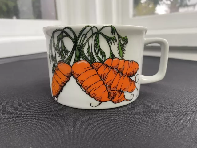 Vintage 1970's Ceramic Soup Bowl Mug Carrot Vegetable Design and Handle Retro