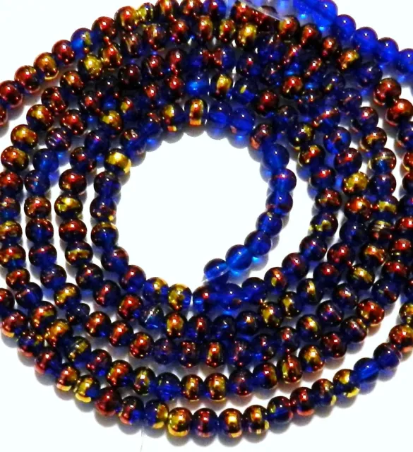 G2240 Dark Blue 4mm Round Metallic Drawbench Swirl Glass Beads 32"