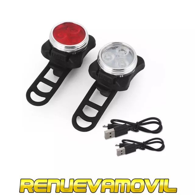 Luz Recargable Por USB 3 LED Delantera Trasera Bicicleta Ciclismo Bici Deporte