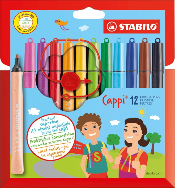 Filzstift mit Kappenring - STABILO Cappi - 12er Pack - mit 12 verschiedenen...