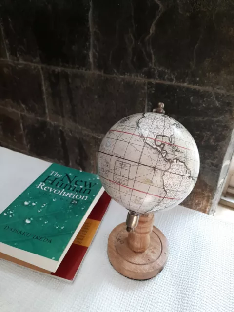 Wooden Vintage School Table Top Set of 2pcs Rotating Globe Home Decor World Map 2