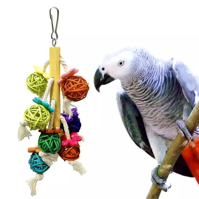 Pet Bird Parrots Colorful Rattan Balls Strings Chew Toys Climbing Ladde Hanging