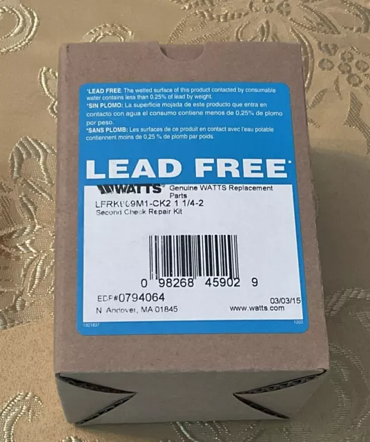 Watts LFRK 909M1-CK2 1.25”-2” Second Check Repair Kit Lead Free New In Box