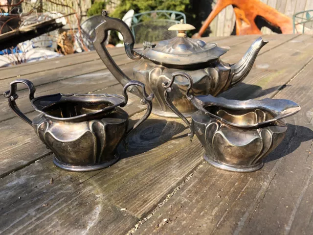 Silver Plate Elkington & Co Hallmarked Tea Pot Creamer Milk Jug Sugar Bowl Set