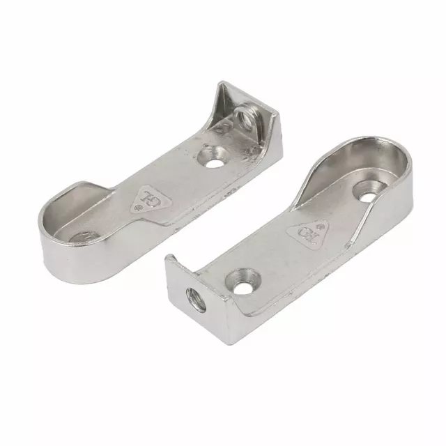 Wardrobe Metal Nickel Plated Closet Rod Flange Holder Bracket Silver Tone 2pcs