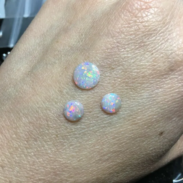 3pc Sparking rainbow colors Australia Solid Opal Round Loose stones 1.3ct SO0001