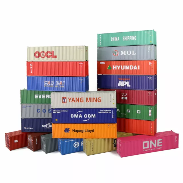 3pcs HO Scale 1:87 40ft Shipping Containers 40' Cargo Box Mixed Brands Lot C8746