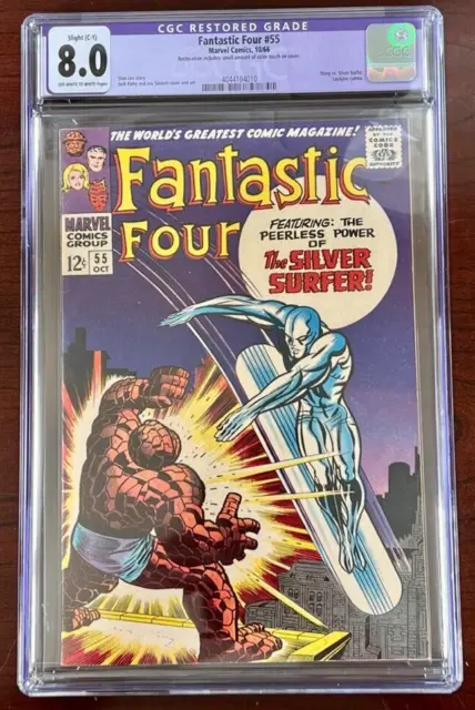 Fantastic Four #55 CGC 8.0 R Marvel 1966 Thing vs Silver Surfer Classic Cover