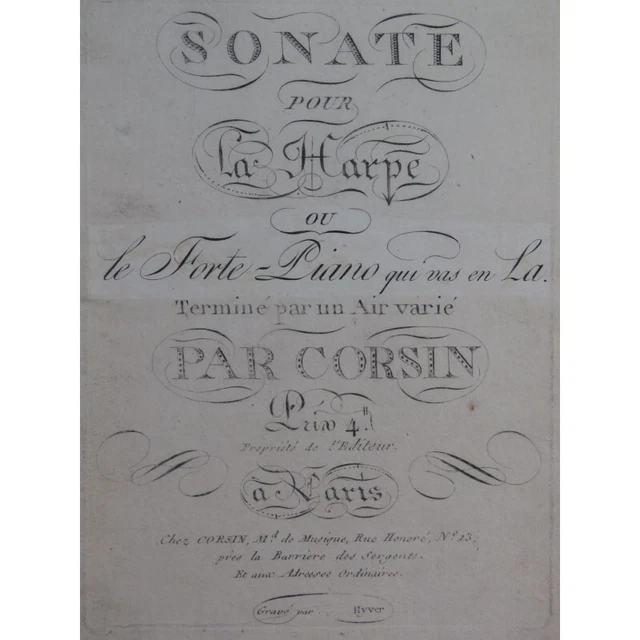 CORSIN Isidore Sonate Violon Harpe ca1800