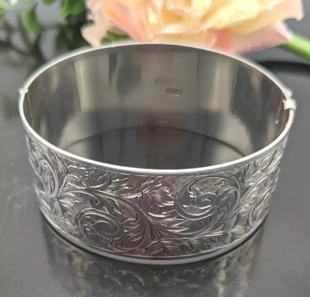 Early Vintage Solid Silver Cuff Bangle, Excellent Condition Fine Quality Example