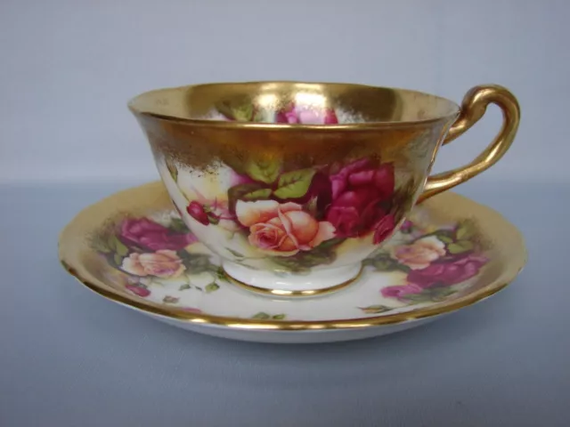 Vintage Royal Chelsea GOLDEN ROSE Tea Cup & Saucer Heavy Gold & Roses