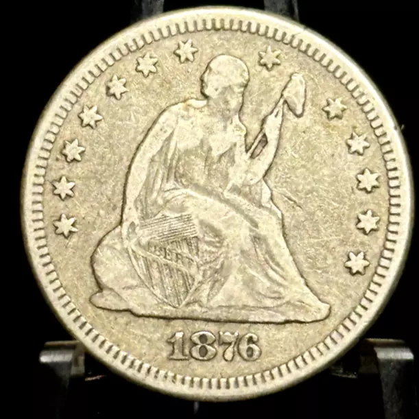 1876 - Seated Liberty Silver Twenty Five Cents 25C Quarter Coin