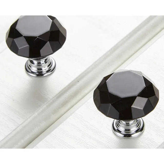 Black Glass Diamond Crystal Dresser Knobs Drawer Pull Handle Cabinet Door
