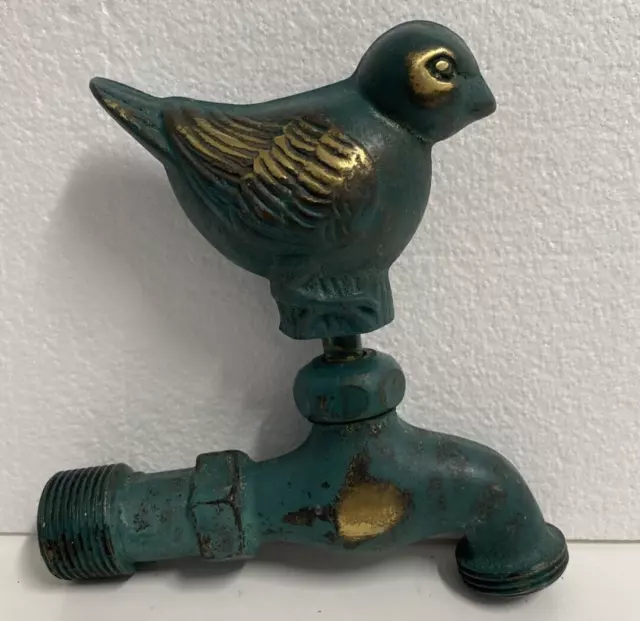 Multi-Patinated Brass Outdoor Garden Spigot/Faucet with Bird, New