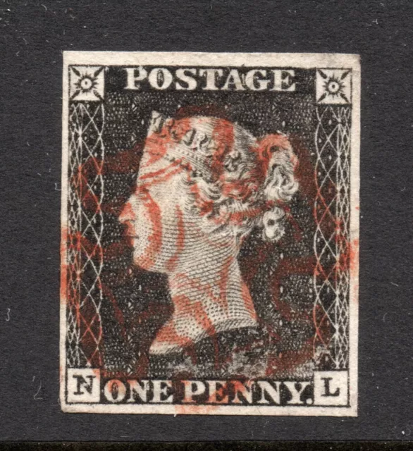 1840 Penny black SG 2 / AS2 Plate 1a ( N L ) Super Red M.X. light plate wear