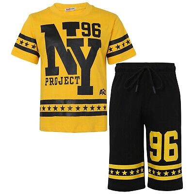 Bambini Ragazzi T-Shirt Set Pantaloncini 100% Cotone Ny New York Top Corte 5-13