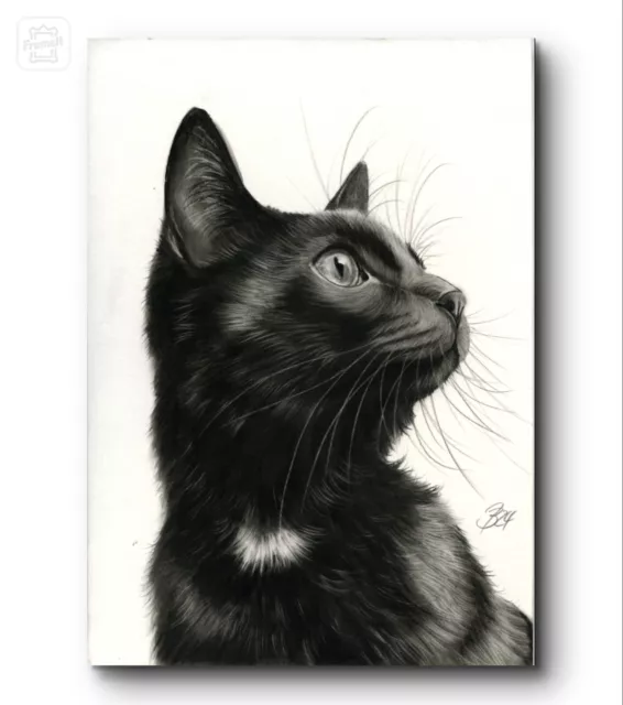 Black cat Schwarze Katze Charcoal Kohle Gemälde Drawing Painting Art #49