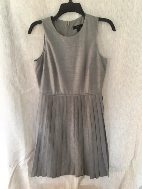 J Crew Women's Gray Career Pleated Dress 6 Petite Sleeveless 100% Wool, Lined