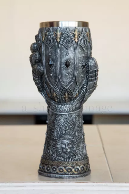 Medieval Knight Of Chivalry Gauntlet ‘Lion’s Heart’ Drinking Goblet 9.25” Tall