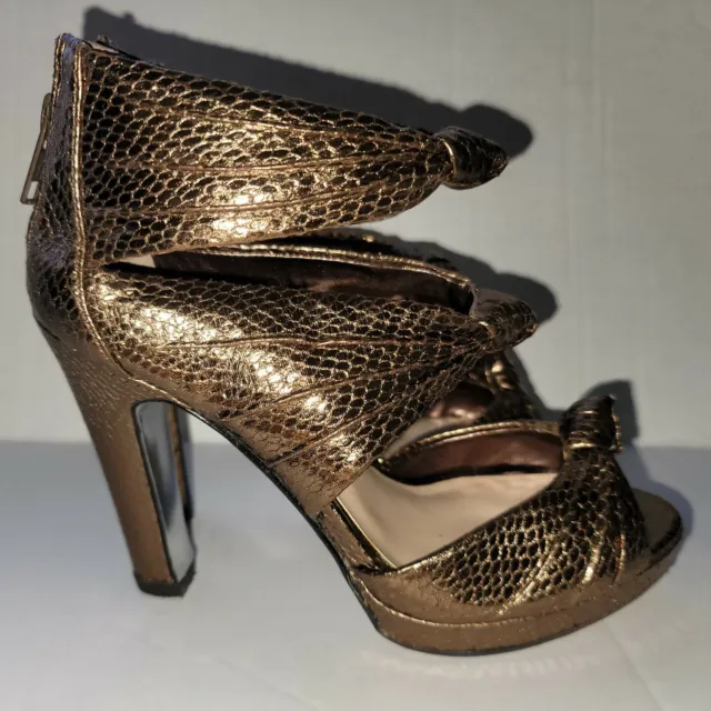H by Halston Peep Toe Pumps Shoes Sz 5M Gold Faux Snake