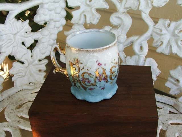 Beautiful Victorian "Remember Me" Cup Hand Painted Gold, Signed, Made in Germany