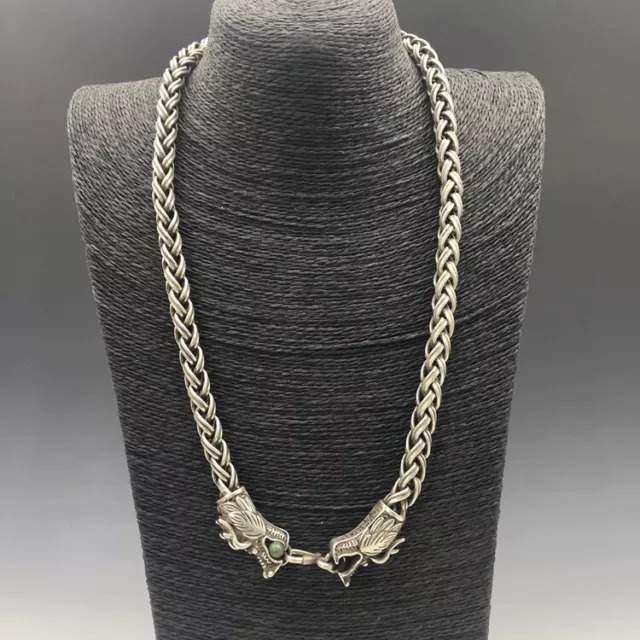 Chinese Old Tibetan silver handcarved dragon head necklace A7