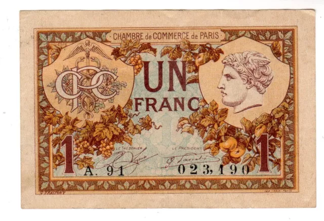 France Chambre De Commerce De Paris 1 Franc 1920 1922  Billet De Nécessite