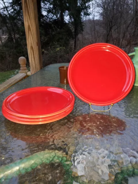 4 BISTRO dinner PLATES set lot Scarlet Red FIESTA WARE 10.5" NEW