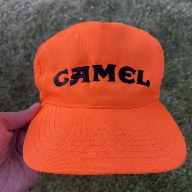 Vintage 90s Camel Cigarettes Blaze Orange Embroidered Snapback Hunting Hat/Cap