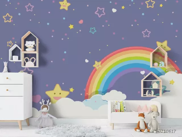 3D Cartoon Star Rainbow Self-adhesive Removable Wallpaper Murals Wall