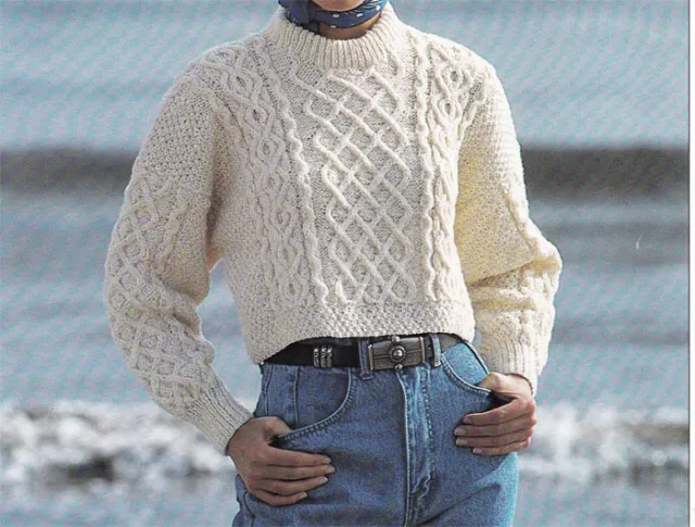 LADIES ARAN COTTON crop sweater Knitting pattern- Lovely winter pattern ...