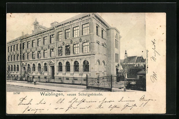 AK Waiblingen, Neues Schulgebäude, Schule, Schulhaus 1905
