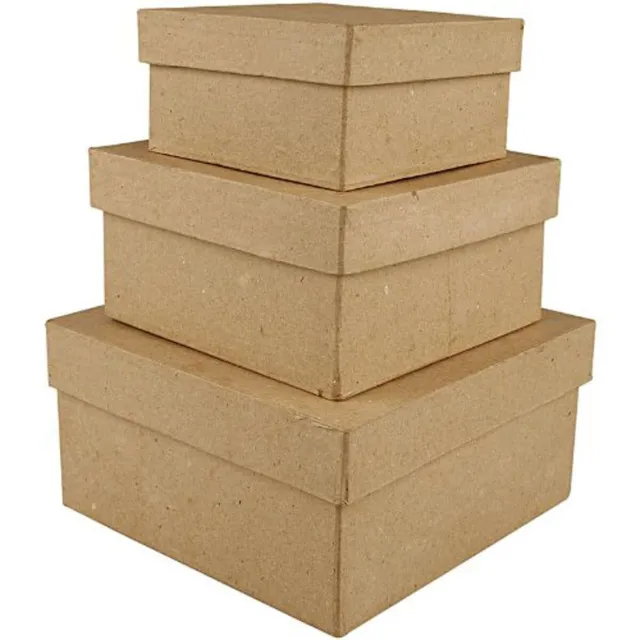 Creativ 10+12 5+15 cm Papier Mache Square Boxes 3 Assorted