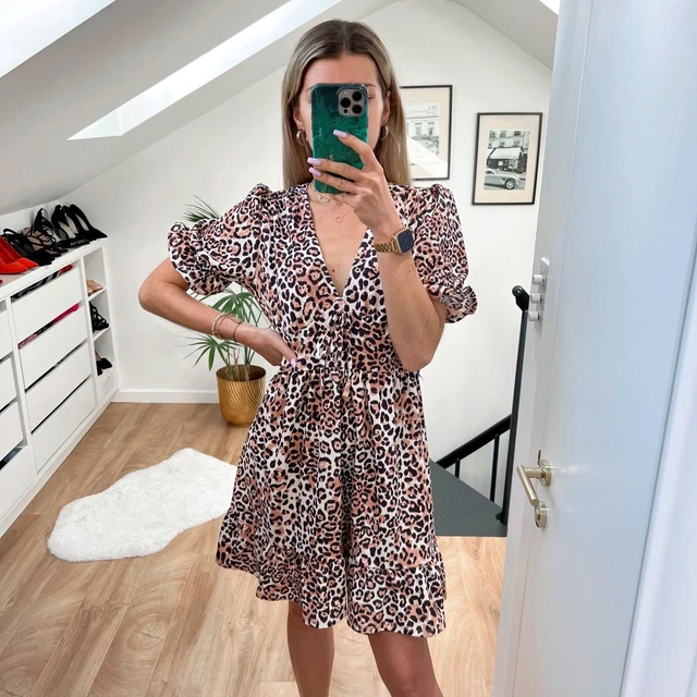 Abito leopardato River Island marrone nuovo con etichette estate mini 10 vacanze