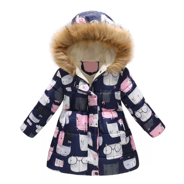 Jacket Coat Mid-length Cold Resistant Cats Print Plush Hooded Casual Coat Ultra
