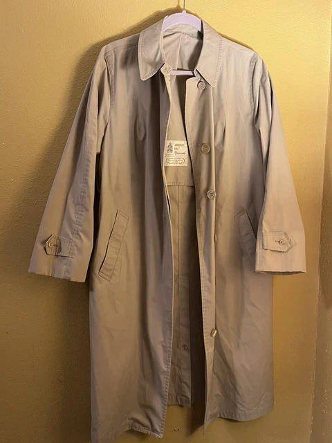 Vintage London Fog Long Trench Coat Mens 16 Regular Khaki