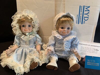 VTG MYD Marian Yu Design Porcelain Doll Set TWINS BOY GIRL 11