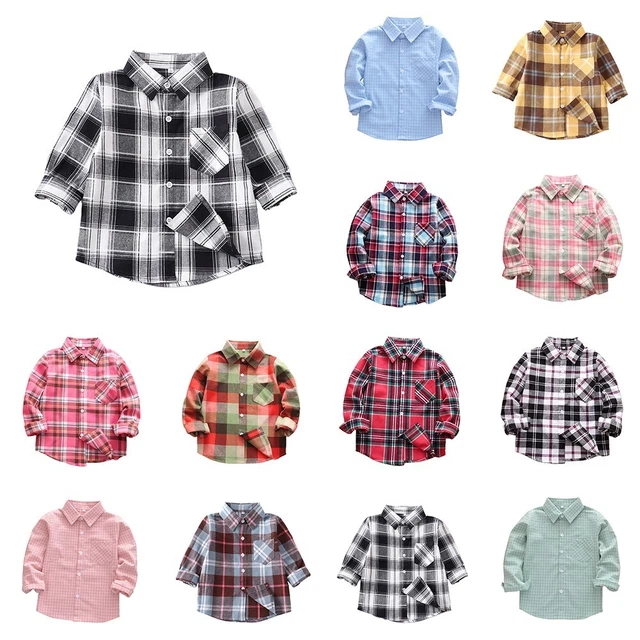 Kids Shirts Tops Baby Button Pocket Down Cotton Kids Little Boys Girls