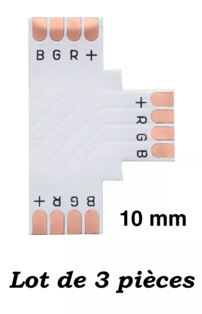 Lot de 3 connecteurs en " T" pour 3 strip leds 5050 OU 3528  RGB 10mm LT3-CT6126