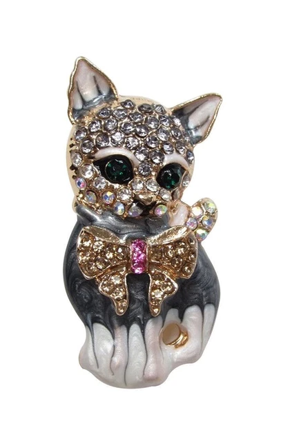 Broche Chat Métal Doré émaillé Et Strass - Neuf Sans Emballage, Multicolore