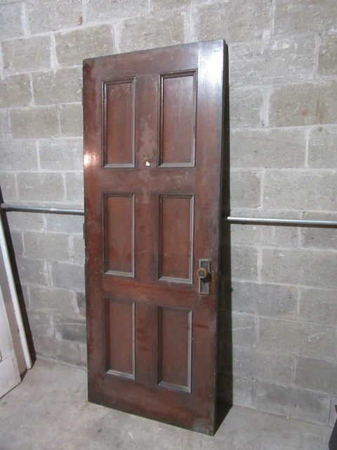 ~ ANTIQUE OAK 6 PANEL DOOR WITH HARDWARE L ~ 31.75 x 81.5 ARCHITECTURAL SALVAGE 3
