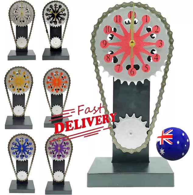 Antique Rotating Gear Clock Desk Gear Iron Timing Chain Shaped Operated Clock AU
