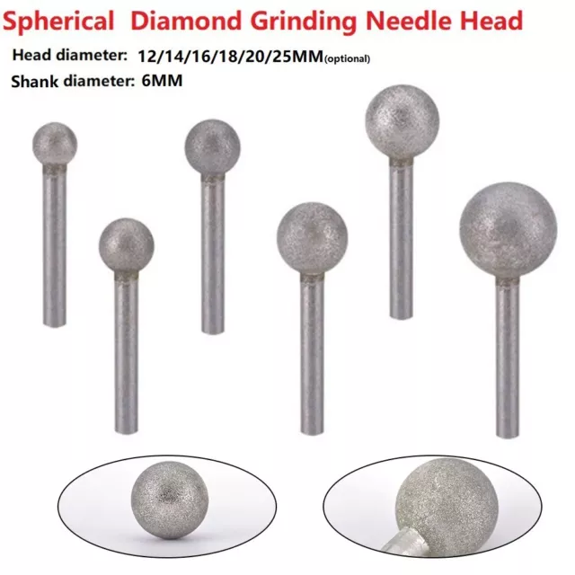 Durable Grinding Needle Head Spherical Diamond Replacemen Shank Silver