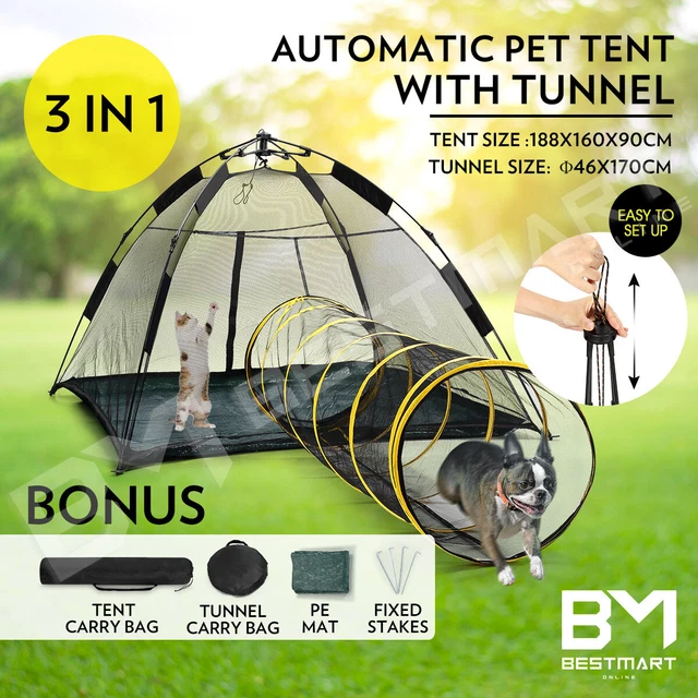 Outdoor Auto Pop-up Puppy Pet Dog Cat Tent Portable Play Fun House With Tunnel
