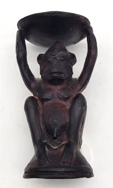 Metal Monkey Primate Holding  Bowl Platter Figurine 4 5/8""