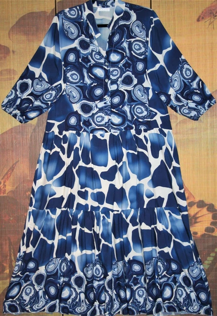 MADE IN ITALY Stunning Tiered Smock Dress CH42 Blue Giraffe Gemstone Bubble Arm
