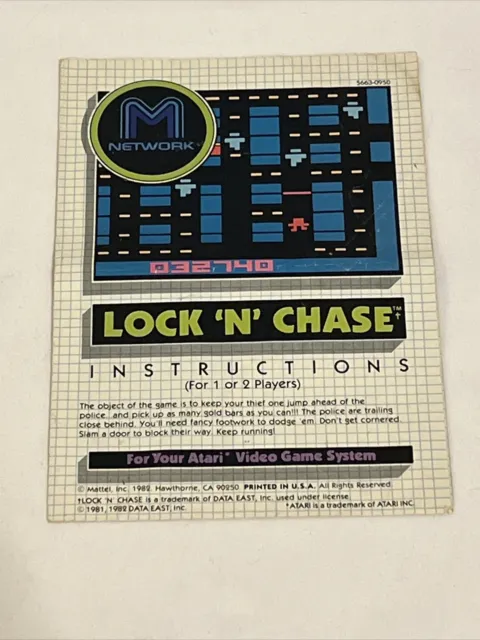 Lock ‘N’ Chase Atari 2600 Authentic Game Manual Only Rare Instructions