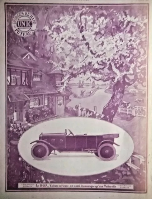 Publicité De Presse 1922 La 10 Hp Voiture Unic Georges Richard Économique