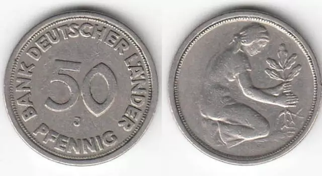 BRD - Bank Deutscher Länder  50 Pfennig o.J (1949) J  Fehlprägung ohne Jahr