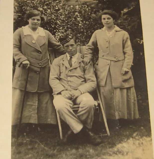 WW1 RPPC Family Group Wounded Soldier Hospital Uniform Seaforth Highlanders